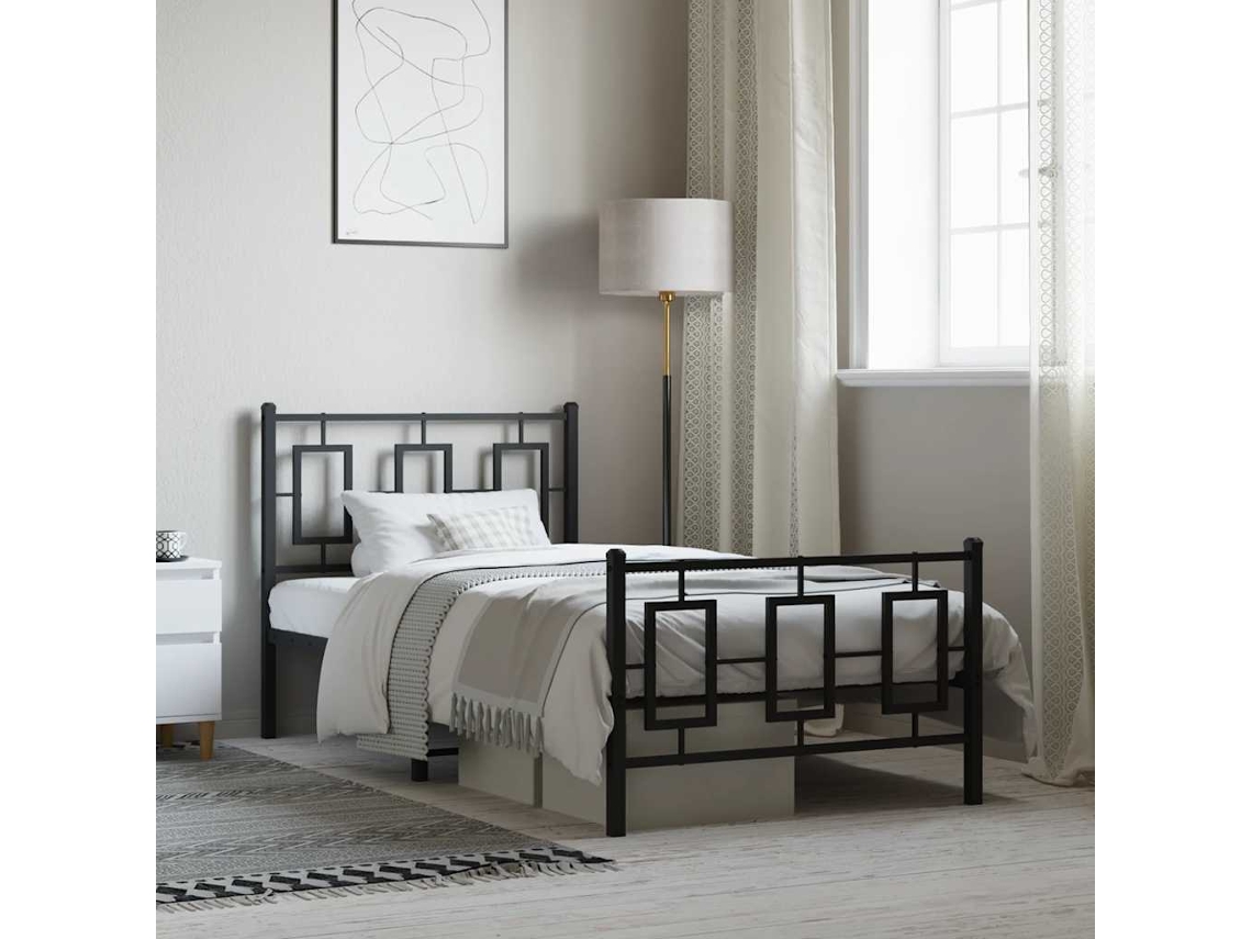 Vidaxl Estrutura De Cama Com Cabeceira E Pés 90x200 Cm Metal Preto