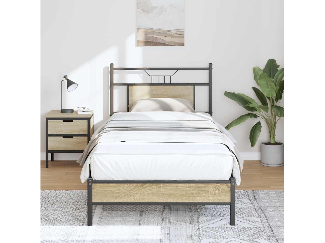 Vidaxl Estrutura Cama S/ Colchão Derivados de Madeira Carvalho Sonoma