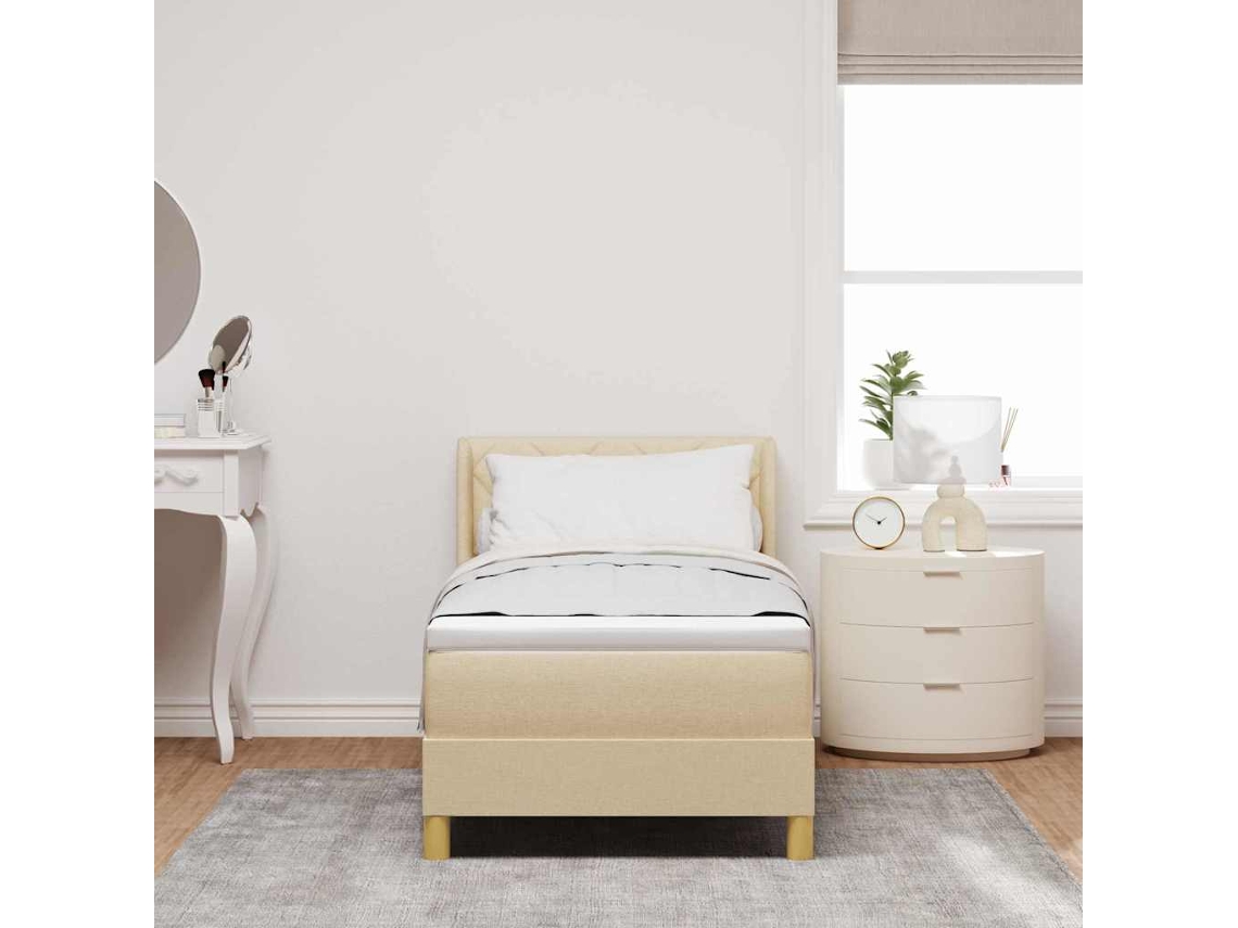 Vidaxl Cama Box Com Cabeceira Manual Creme 200 X 80 Cm Tecido