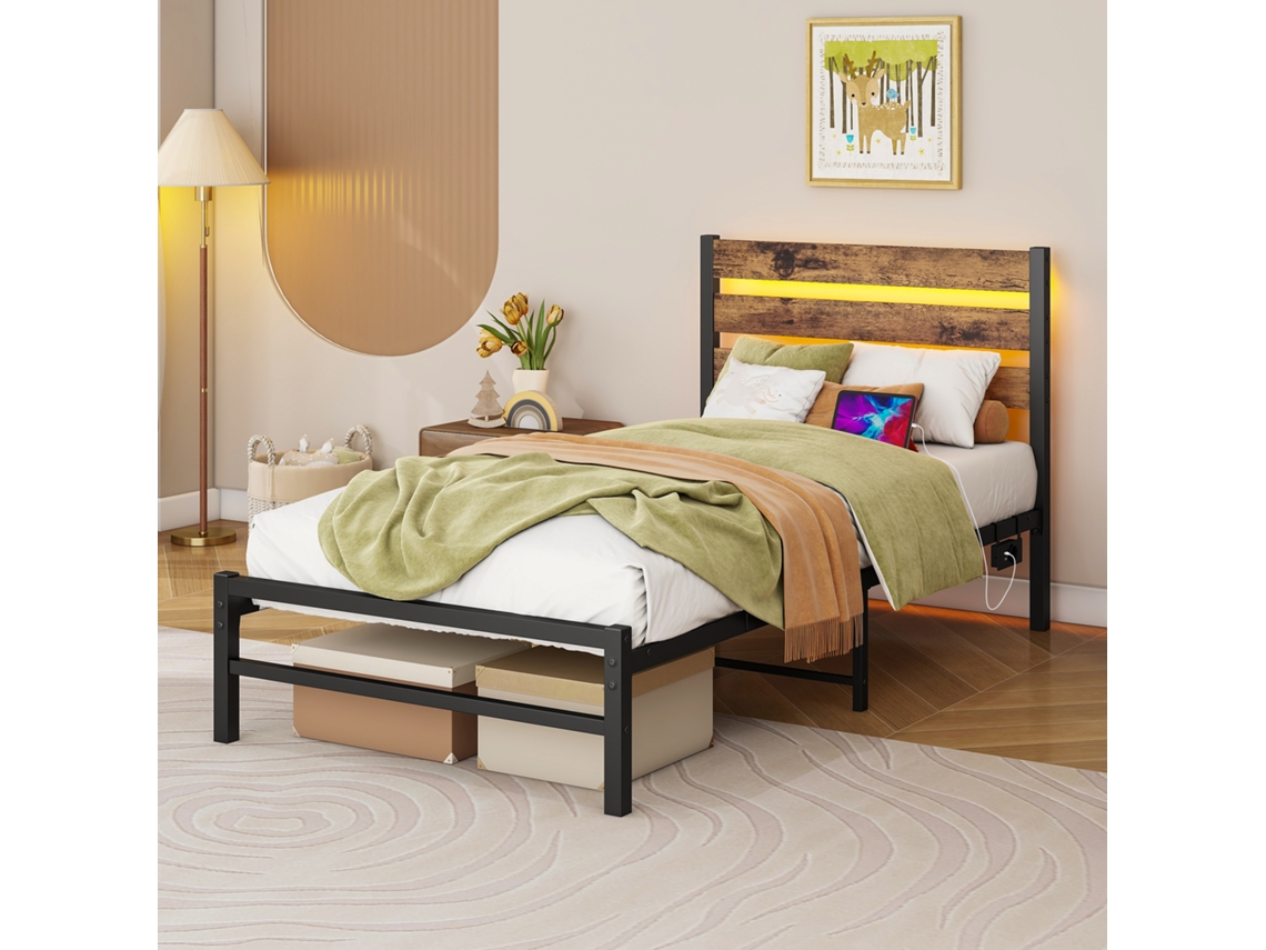 Estrutura Cama Metal 90x200 Cabeceira Usb Led Espaço Inferior Silenciosa