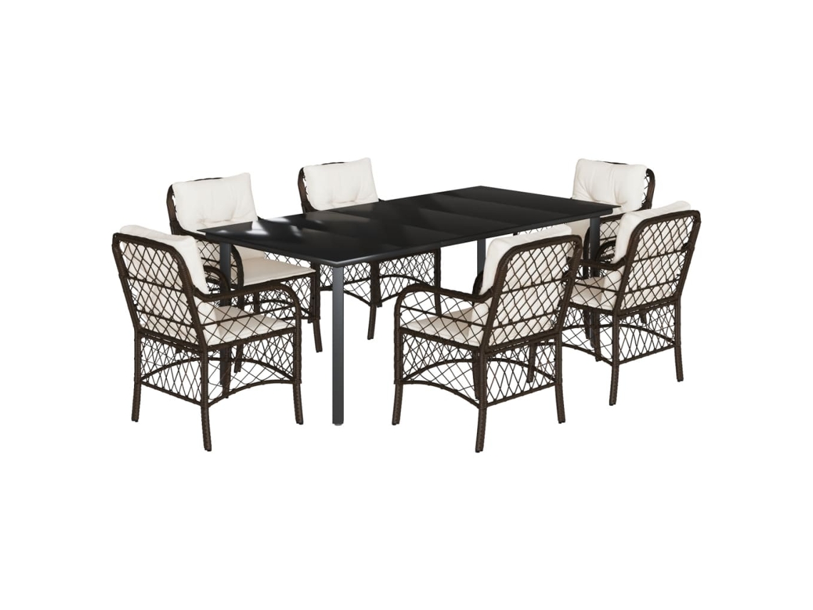 Conjunto de 7 Jantar para Jardim com Almofadões Vime Pe Castanho MAISON EXCLUSIVE