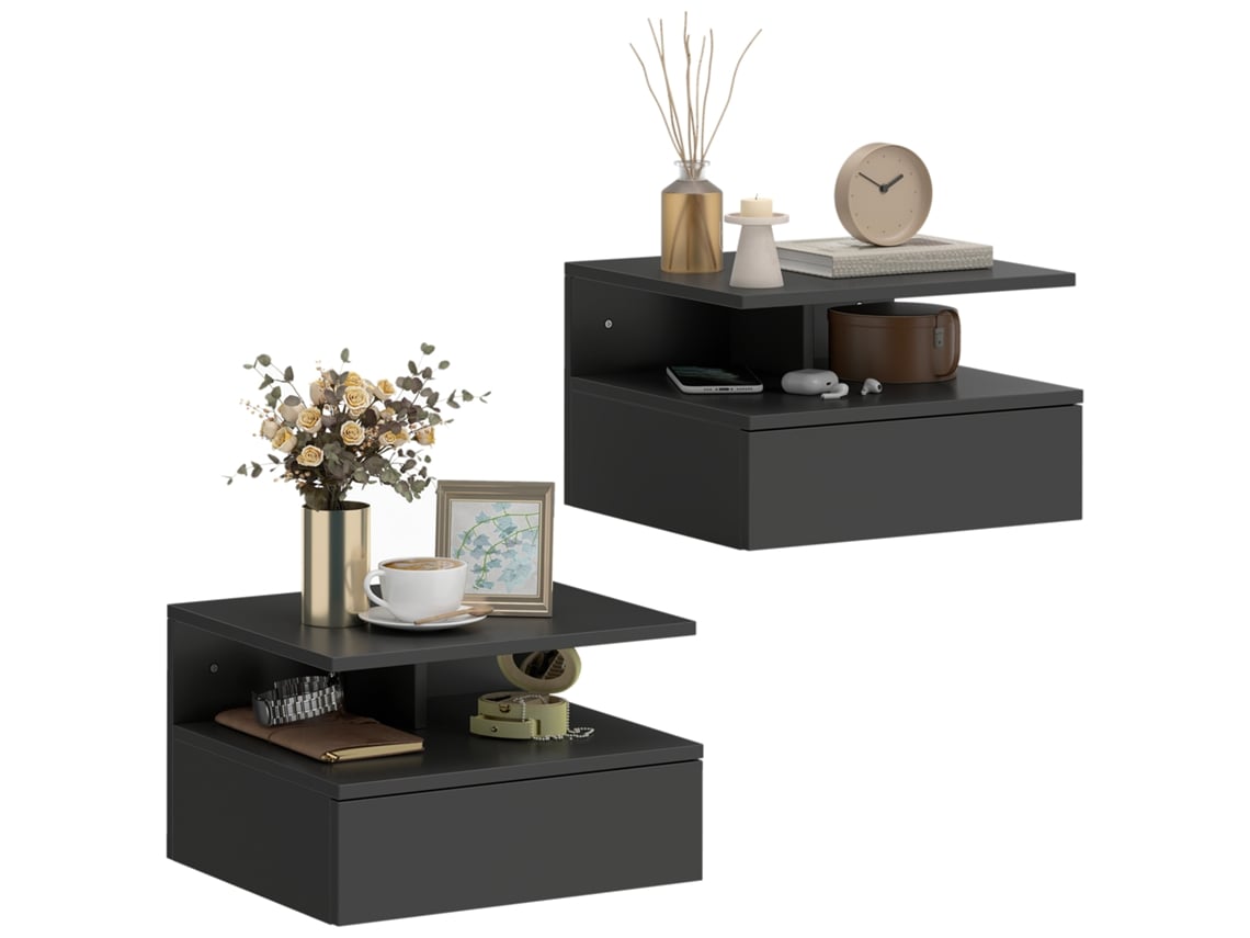 Conjunto de 2 Mesas de Cabeceira Melamina Cor Preto 35x32x22.5 cm Homcom