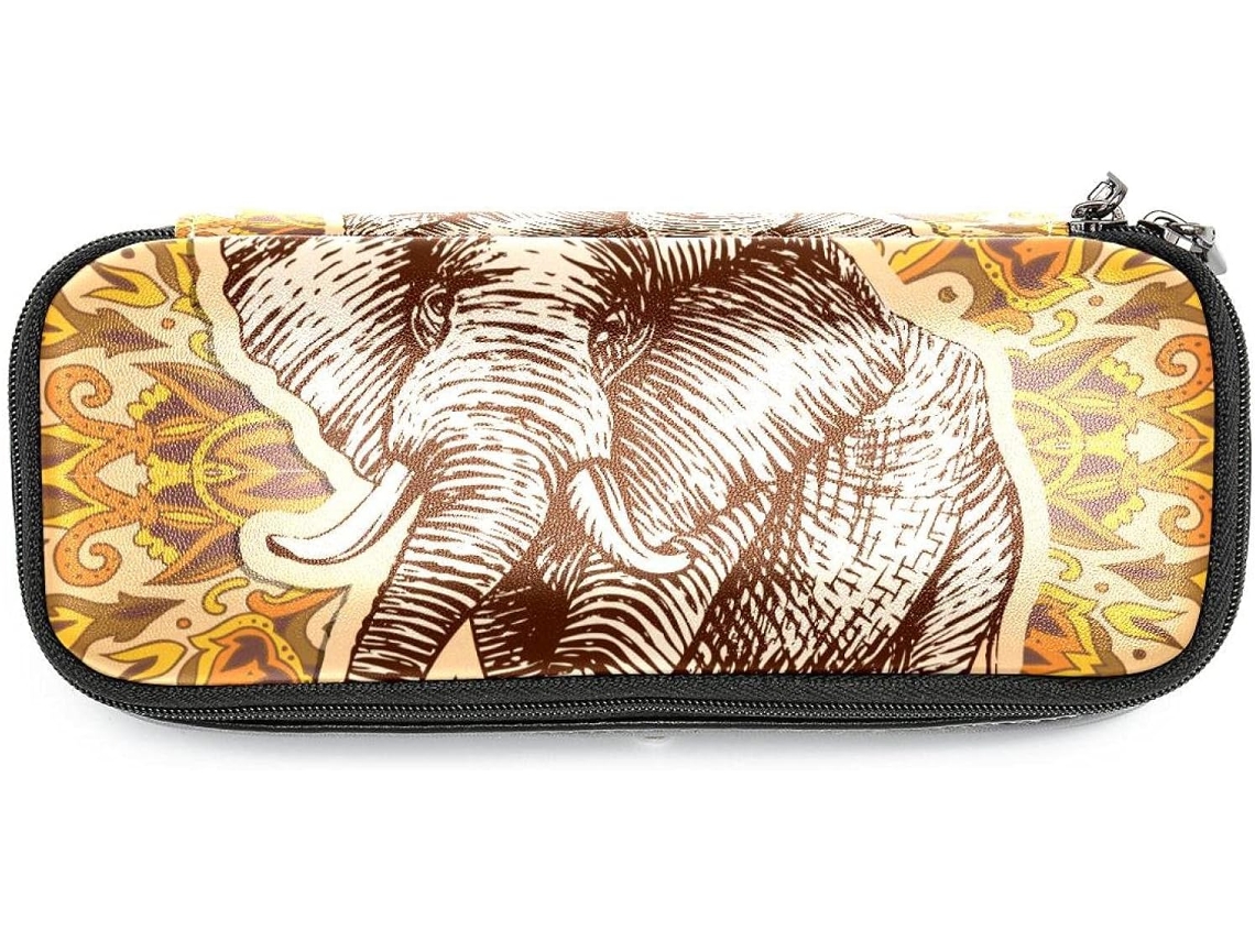 Estojo grande com estampa de elefante hippie, organizador de maquiagem, ideal para escola, mesa, adultos e meninas.
