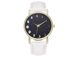 Relógio de pulso analógico Zhoulianfa Quartz com pulseira de PU e mostrador redondo branco.