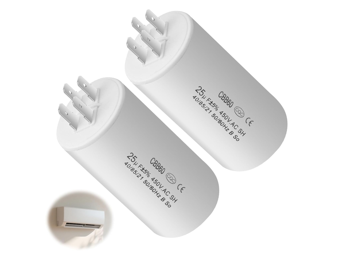 2 Capacitores de Partida CBB60 25uF 450V 50/60Hz | Capacitor para Motor de Bomba de Piscina, Persiana, Compressor, Eólico