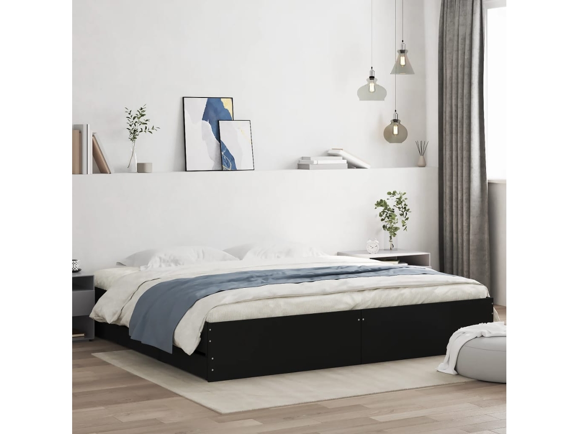 Vidaxl Estrutura De Cama C/ Gavetas 200x200 Cm Derivados Madeira Preto
