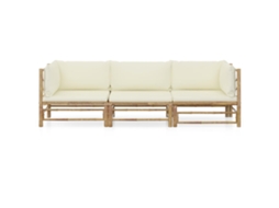 Maison Exclusive - 3 Pcs Conj. Lounge P/ Jardim Em Bambu C/ Almofadões Branco Nata