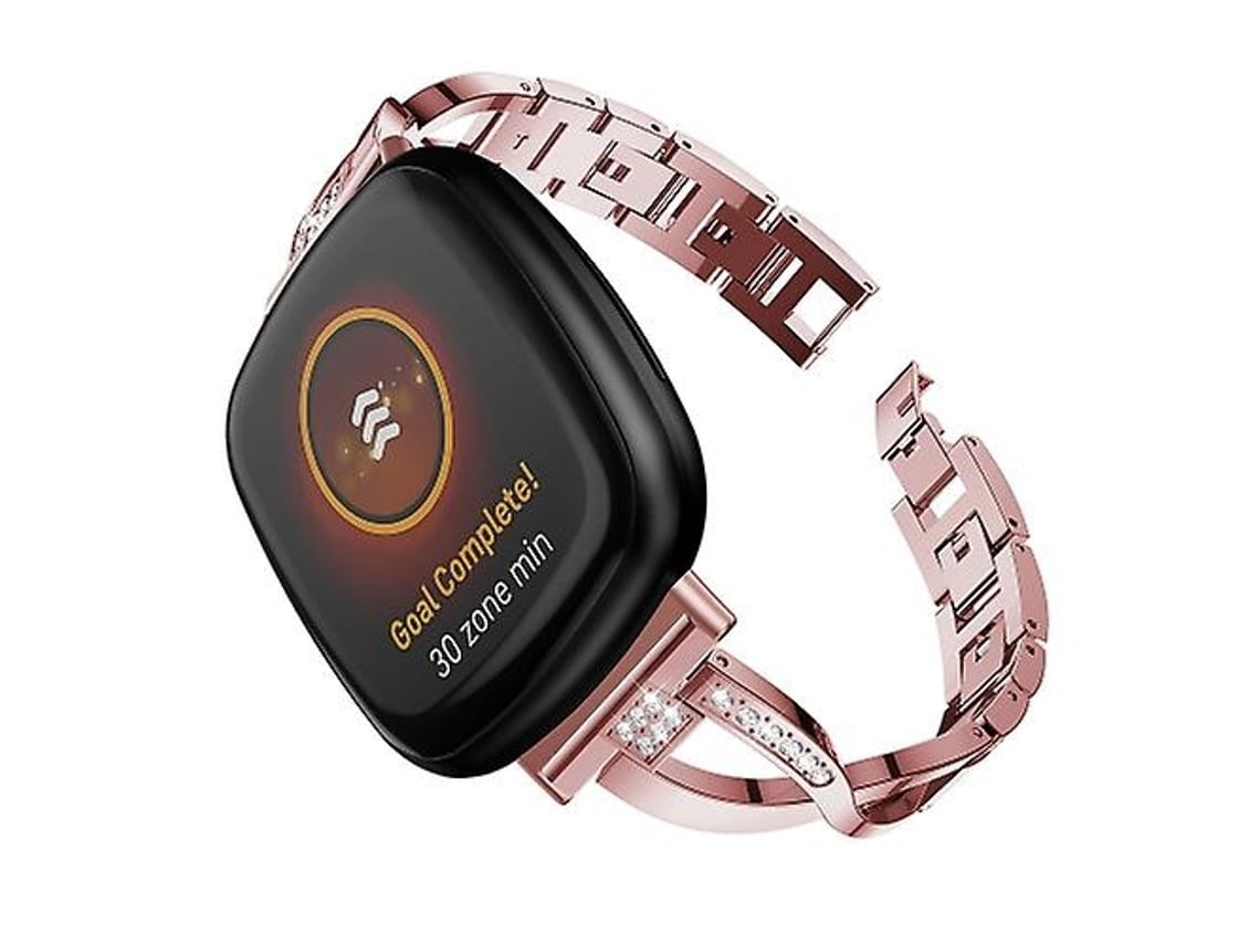 Pulseira Universal De Metal Com Diamantes, Compatível Fitbit Versa 4/ Sense 2, Tons Rosa E, Acabamento Moderno
