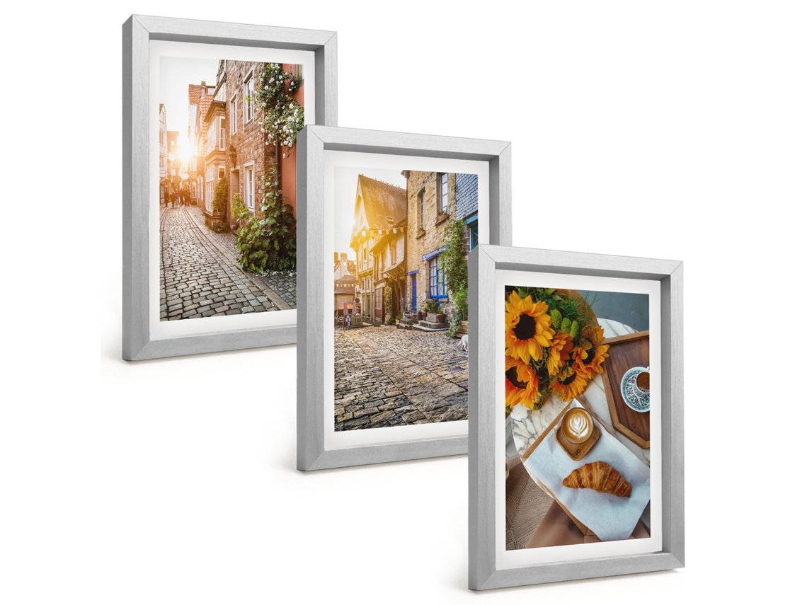 Galeria De Pinturas Muraisruas De Café, Girassóis Moldura Prateada Fotos Para O Escritório Espelharte (3 Peças 20x30 Cm)