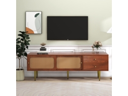 Móvel de TV moderno PAPRIKA com portas de correr e gavetas funcionais em nogueira e plástico escuro (160x40x60 cm)