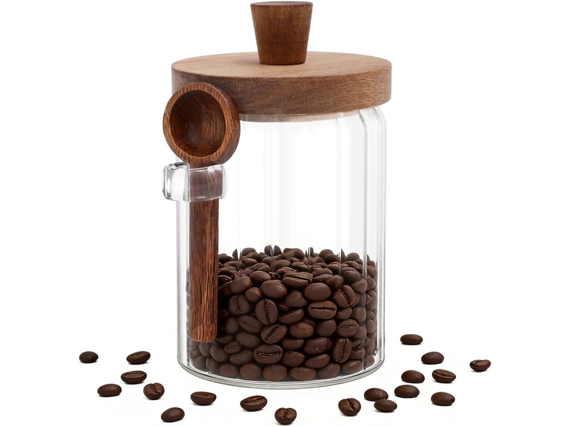 Pote Para Armazenamento, Em Vidro E Madeira, Com Tampa, Transparente, Para Café, Para Organização Doméstica Na Cozinha E Bancada