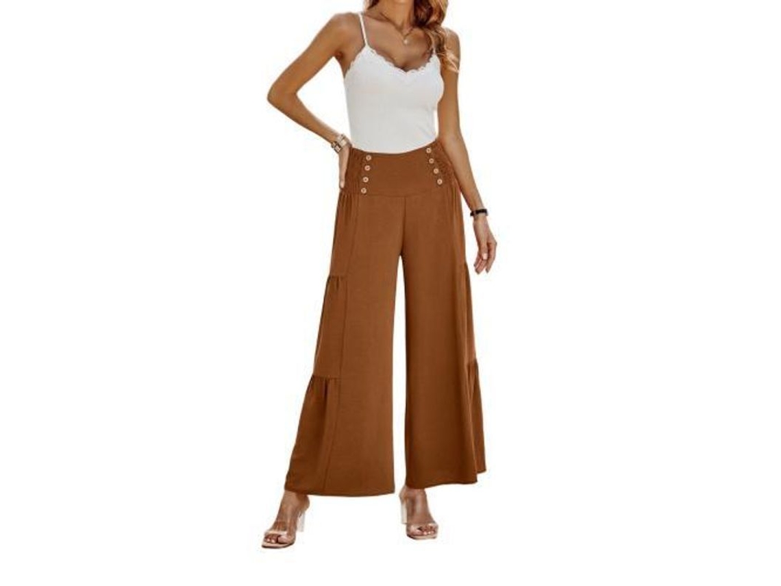 2026 pantalones Palazzo para Mulher com Pernas Largas, Cintura Alta, Casual, Soltos com Babado XL Camello