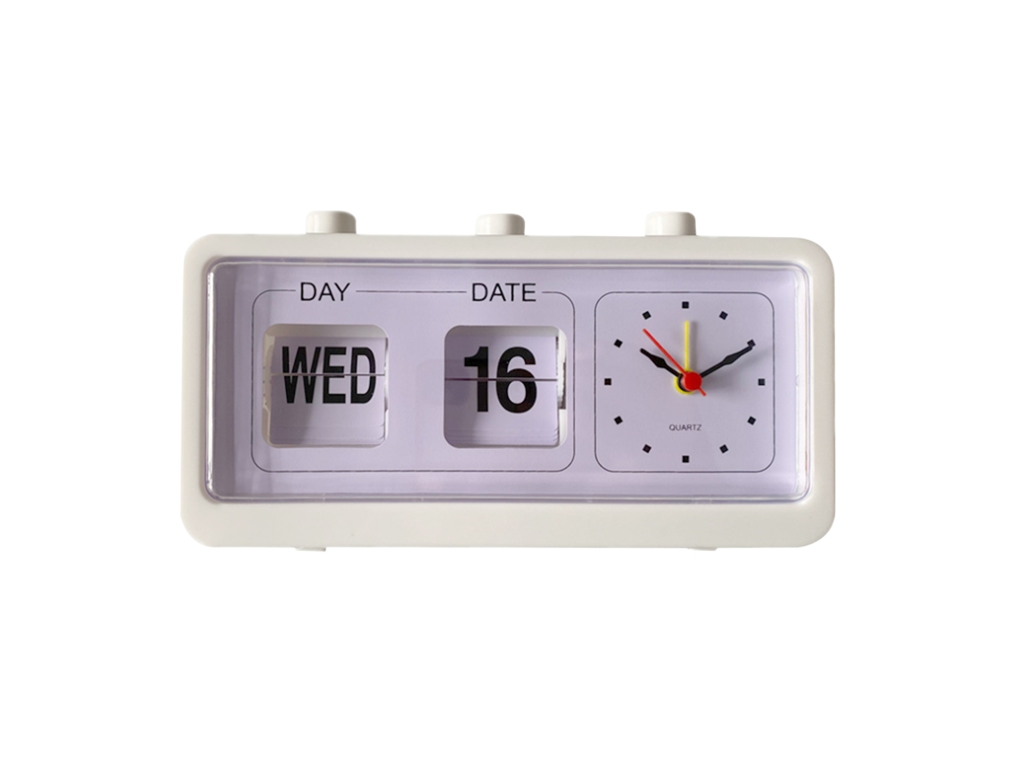 Despertador de mesa Baok-reloj com calendário manual e função Jump Start para escritório e estudo, branco