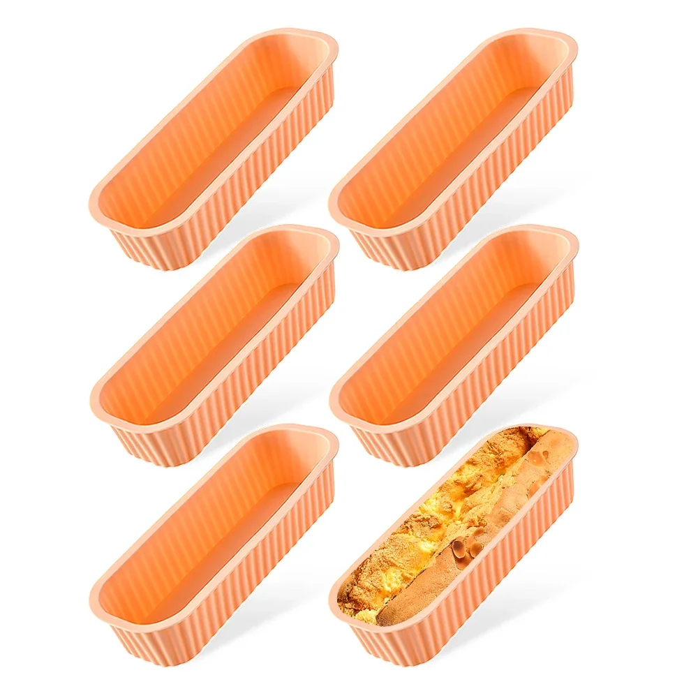 Formas de Mini Pão, Formas Retangulares de Silicone para Uso Doméstico, Fáceis de Desenformar. MDUG (laranja, 6 Unidades)