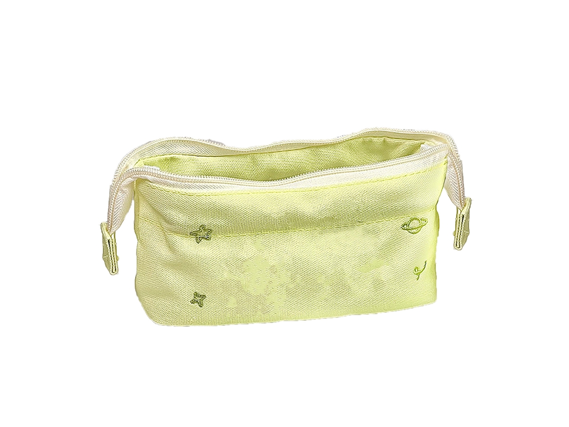Estuche De Lápices Bordado Cartoon Capacidad Grande Bolsa De Papelería Para Estudiantes Amarillo Verde
