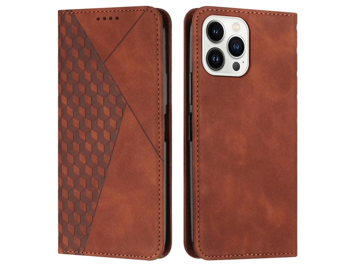 Capa Para Iphone 14 Pro Max Pele Sintética Anti-choque Magnética Castanho