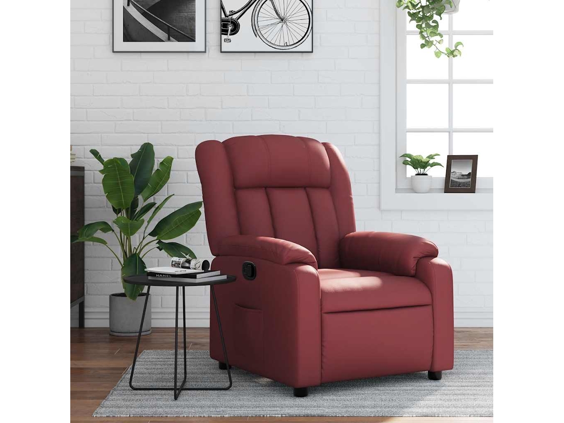Vidaxl Poltrona Reclinável Couro Artificial Vermelho Tinto