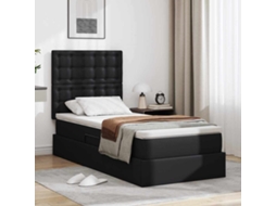Vidaxl Cama Com Arrumação E Led Preto 90 X 200 Cm Couro Sintético