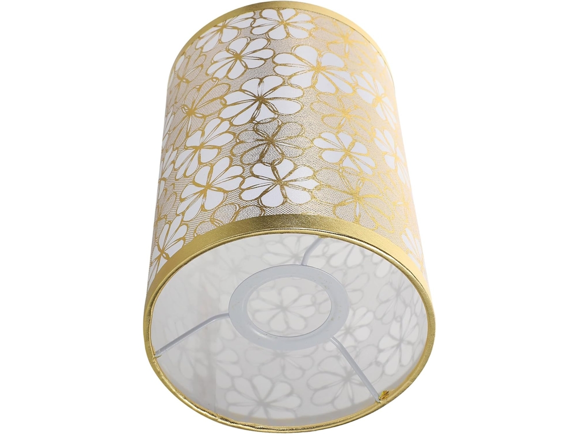 Lâmpada de Tecido Branco com Flores Douradas, Soquete E27, Acessório para Abajur, Luminária de Tambor para Plantas, Compatível com Lâmpadas. SFUSHOS