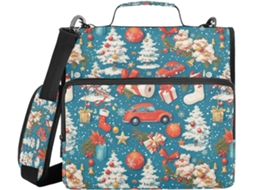 Pasta Organizadora Com Árvore De Natal, Estrela E Carro, Azul, Com Alça De Ombro E Mão, Vários Bolsos, 3, 8cm, 3-selos