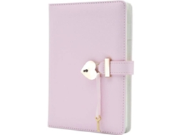 Diário Pessoal, Secreto Com Cadeado Em Formato De Coração E Chave, Rosa, Caderno Em Couro Pu