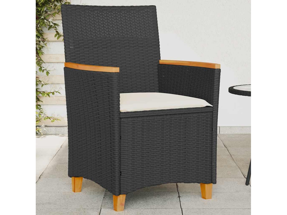 Vidaxl Cadeiras De Jardim C/ Almofadões 2 Pcs Vime Pe/madeira Preto