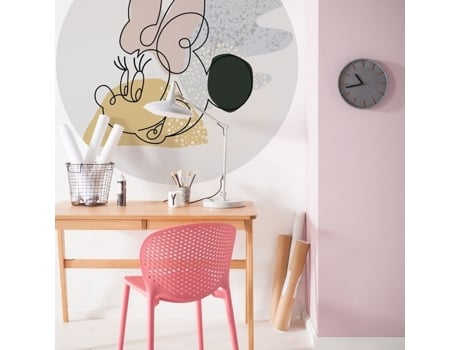 Parede Fotográfica Não Tecida 125 X 125 Cm Disney Dot Minnie Line Art Preto, Marrom, Amarelo Desenho Animado Mouse Adesivos De Parede 1 Peça Komar