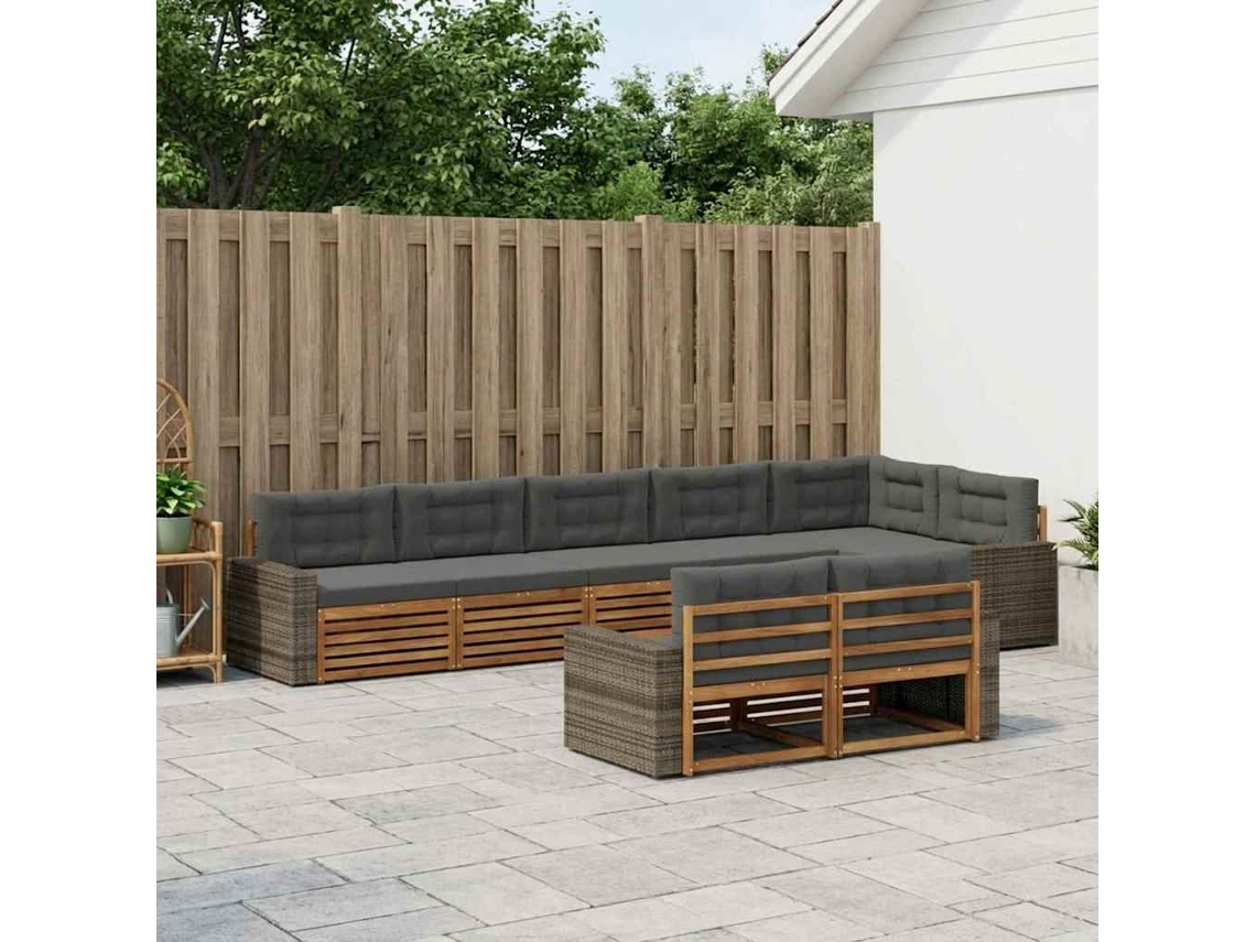 Vidaxl Conjunto De Sofás Para Exterior 8 Unid. Natural E Antracite