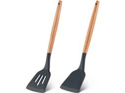 Conjunto De 2 Espátulas De Silicona Com Cabo De Madeira, Resistente Ao Calor, Antiaderente, Para Cozinha