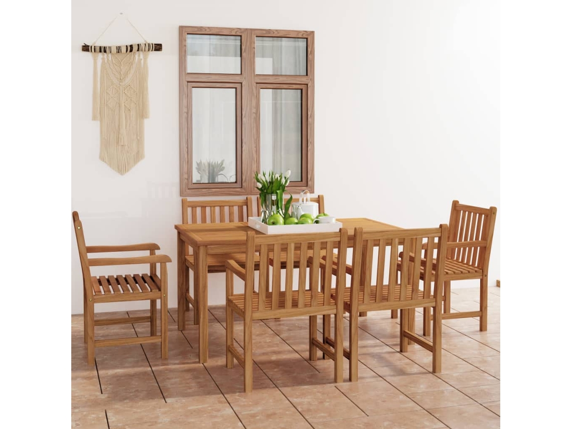 Conjunto 7 Peças Jantar P/ Jardim Madeira De Teca Sólido Dkd Home Decor