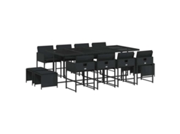 Conjunto de 13 Jantar para Jardim com Almofadões Vime Pe Preto MAISON EXCLUSIVE