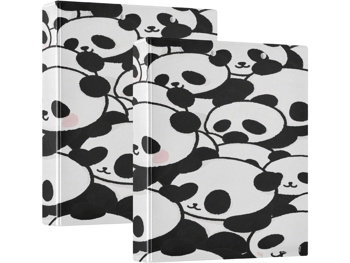 Pasta Escolar Fofa De Três Argolas Com Estampa Panda 3, 8cm 1, 5 Polegadas, Com Bolsos Internos, Pacote Com 1 2 Unidades