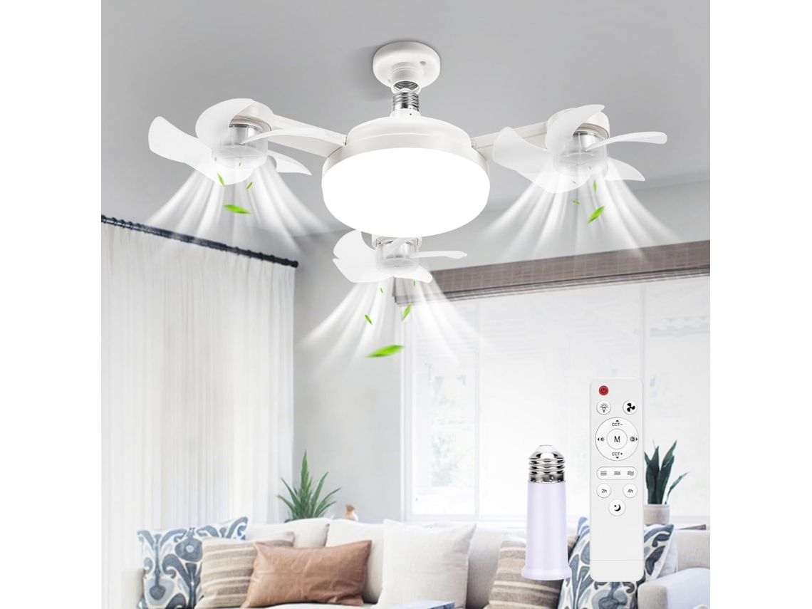 Ventilador De Teto Com Luz E Soquete E27 - Led Silencioso 2 Em 1