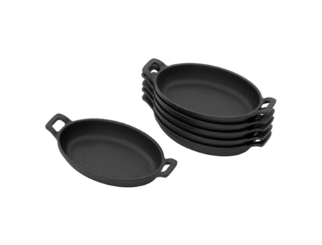 Conjunto de 6 Travessas de Ferro Fundido Ovais para Campismo e Exterior Preto BBQ#BOSS