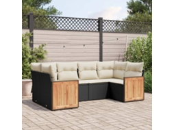 Vidaxl 6 Pcs Conjunto Sofás De Jardim C/ Almofadões Vime Pe Preto