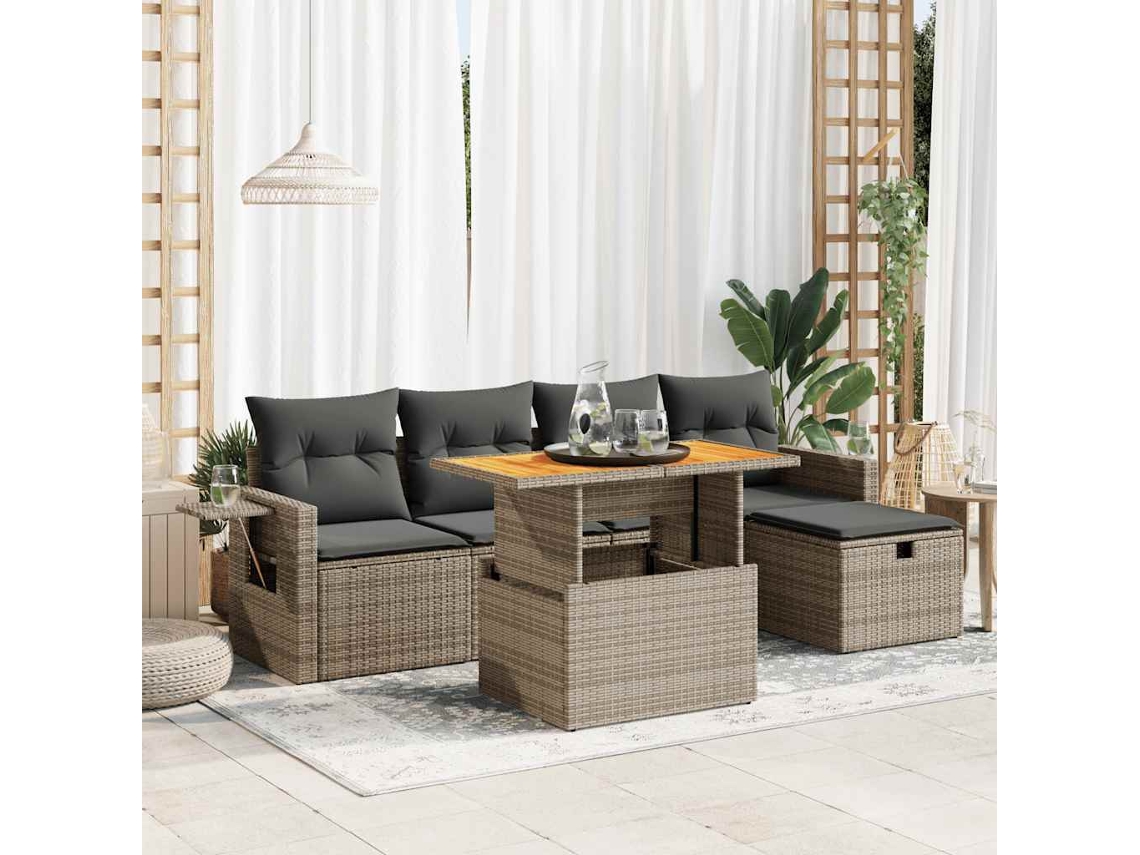Vidaxl 6 Pcs Conjunto Sofás Jardim Com Almofadões Pe/acácia Cinzento