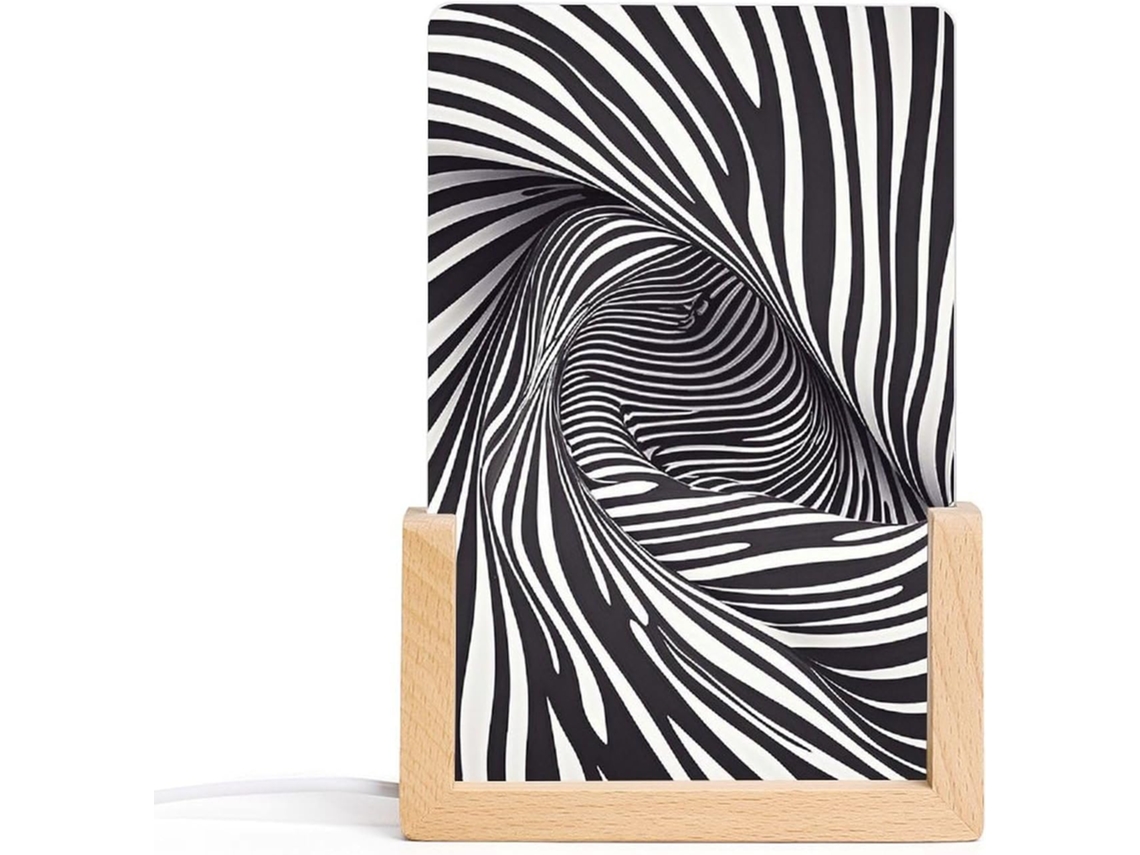 Luminária noturna em acrílico com estampa de zebra, base de madeira com LED, luminária moderna para decoração de casa.