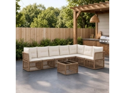 Vidaxl Conjunto De Sofá De Jardim 8 Unid. Bege Vime Pe