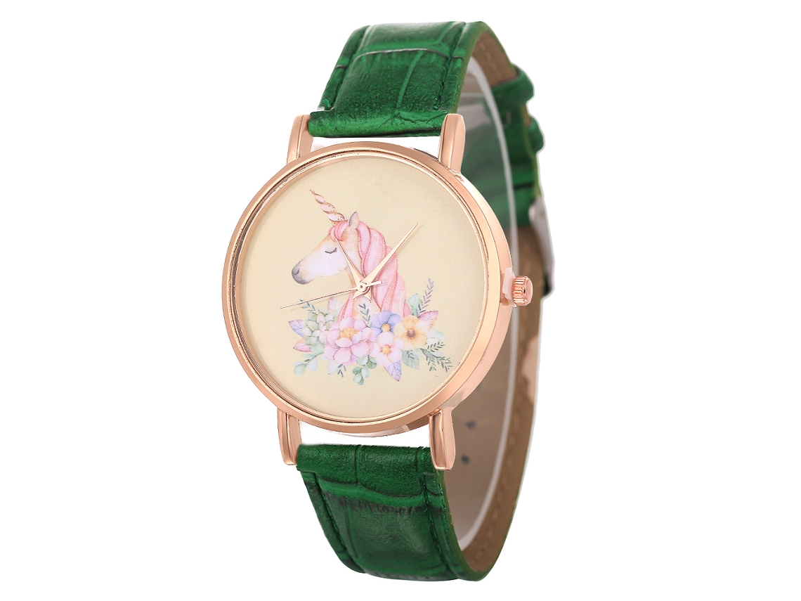 Relógio de Quartzo com Pulseira de Couro Estilo Simples Moderno para Jovens Amantes (verde)