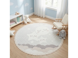 Rugura - Tapete Infantil Redondo 160cm Para Quarto De Menina E Menino Com Nuvens, Estrelas, Arco-íris, Animais E Montanhas
