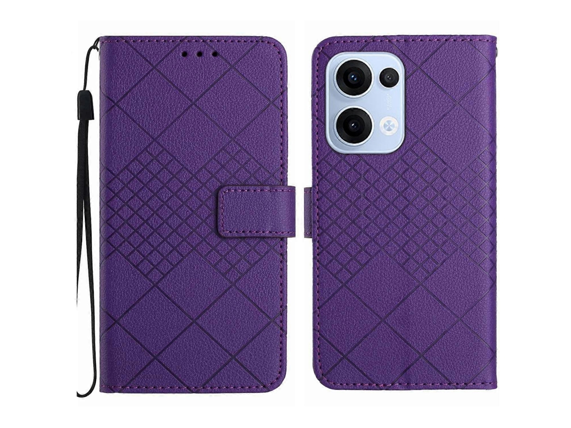 Capa De Couro Com Textura De Grade Rômbica Para Celular