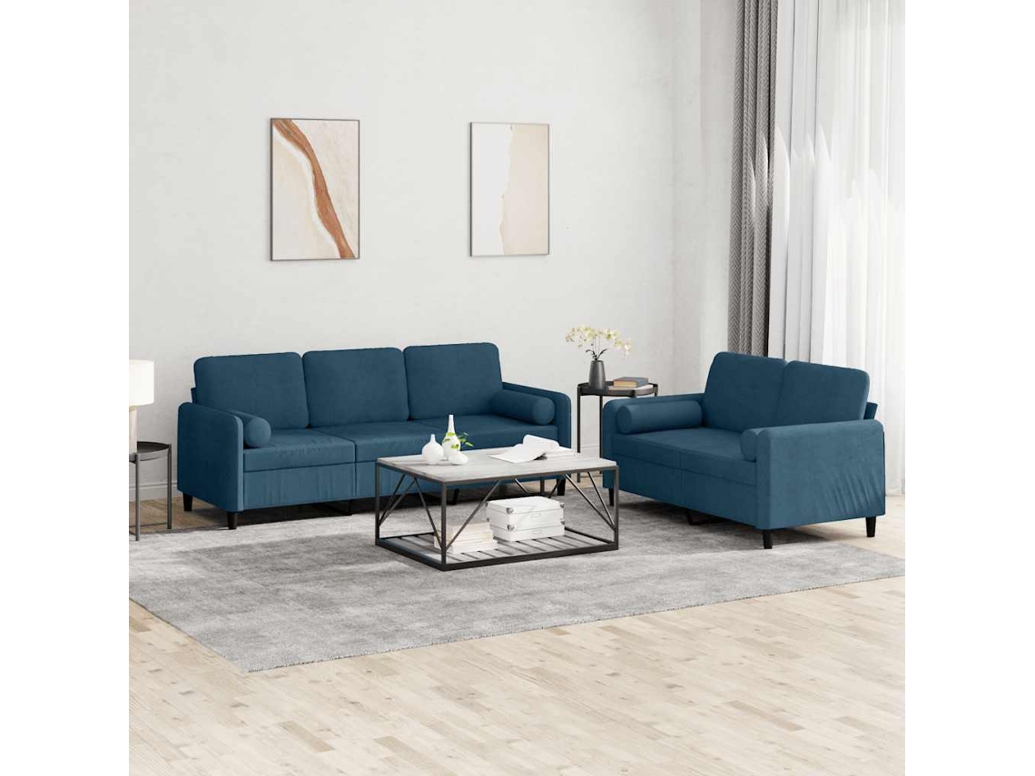 Vidaxl 2 Pcs Conjunto De Sofás Com Almofadas Veludo Azul