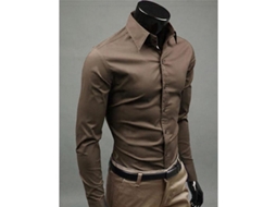 2026 camisas de Luxo para Homem Casual Formal com Colarinho Liso, Manga Longa e Slim Fit Eks L Marrón