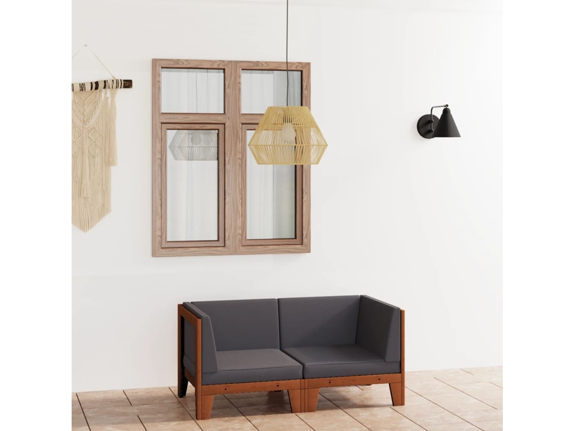 Sofá De 2 Lugares Com Almofadões Cinzento Escuro Acácia Maciça Dkd Home Decor