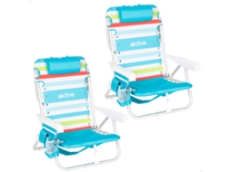 Pack de 2 Cadeiras de Praia AKTIVE multicoloridas, 50x53x77 cm, 5 posições, até 110 kg, com almofada e bolso