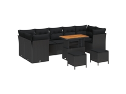 Conjunto 10 Sofá De Jardim Vidaxl Preto Vime Pe (90 X 55 X 71 Cm)