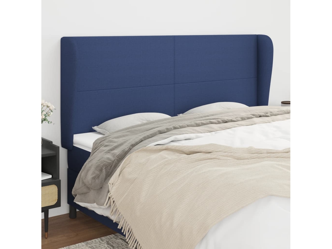 Vidaxl Cabeceira De Cama C/ Abas Tecido 163x23x118/128 Cm Azul