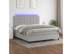 Vidaxl Cama Box Spring C/ Colchão E Led 160x200 Cm Tecido Cinza-claro