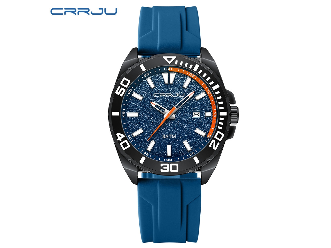 Relógio (azul) À Prova D'água Com Pulseira Redonda De Silicone E Calendário, Estilo Casual Esportivo.