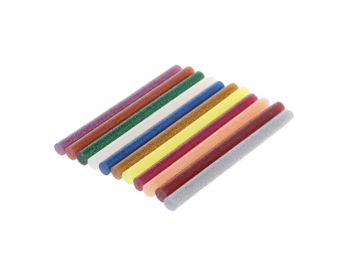 Conjunto de 11 Bastões de Cola Quente com Glitter em Cores Variadas para Artesanato, Brinquedos e Reparos. AQUAFORGE